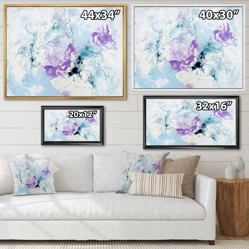Violet et bleu liquide Art Waves - reproduction sur toile flottante, Or, H 40 po x l 30 po