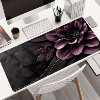  Tapis de souris en caoutchouc, surface en microfibre lisse, base antidérapante, tapis de souris décoratif à bord arrondi pour le bureau et les jeux, 16 po x 36 po, livres noirs, art floral