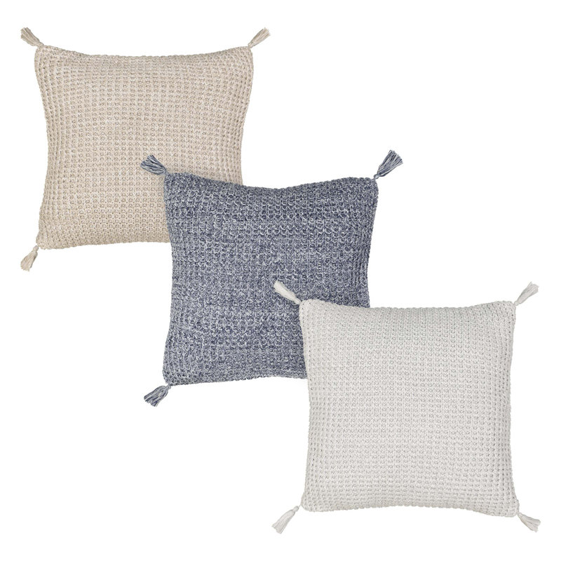 Tassels Cotton Throw Pillow, Blue