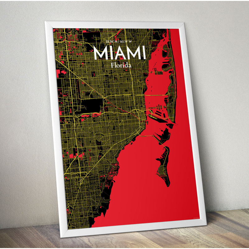 Miami City Map - No Frame Print, 43.2 cm H x 27.9 cm x 0.13 cm D