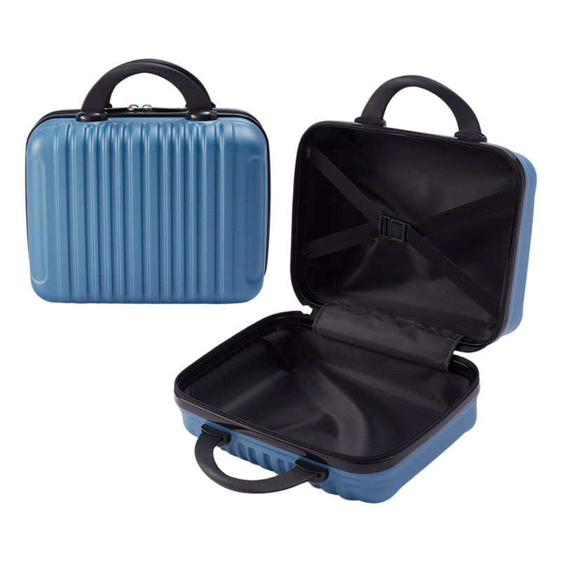 14-Inch Portable Hard Shell Travel Makeup Case with Elastic Strap, Blue