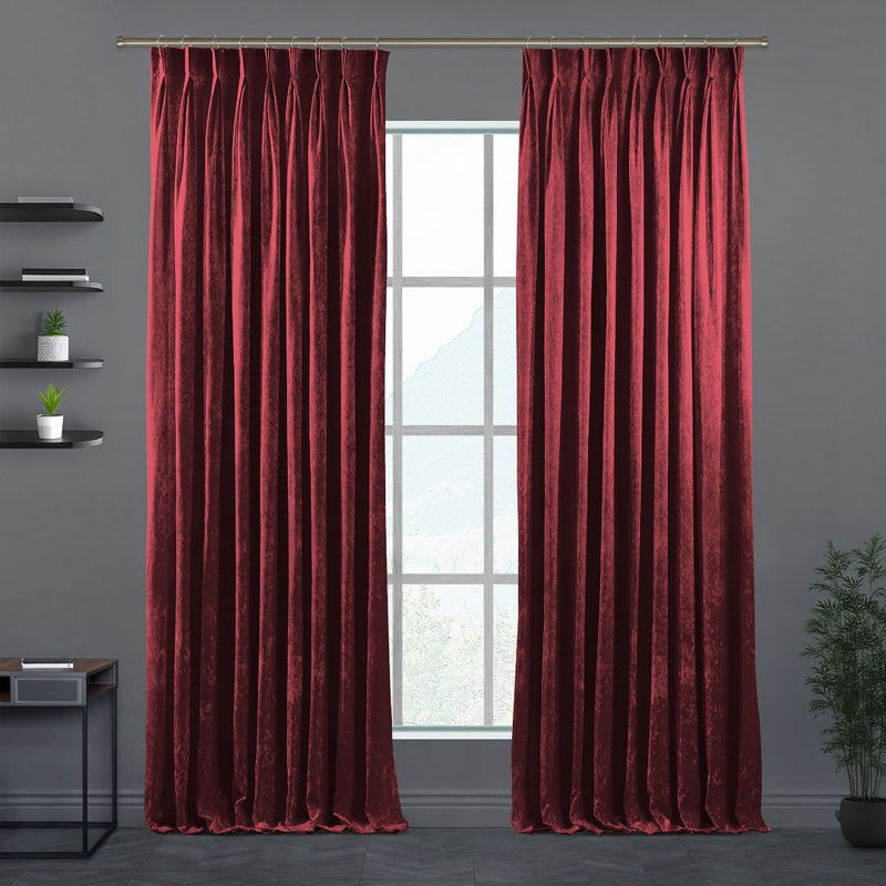 Velvet Semi Sheer Single Curtain Panel, Ruby, 130cm Width x 245cm Drop