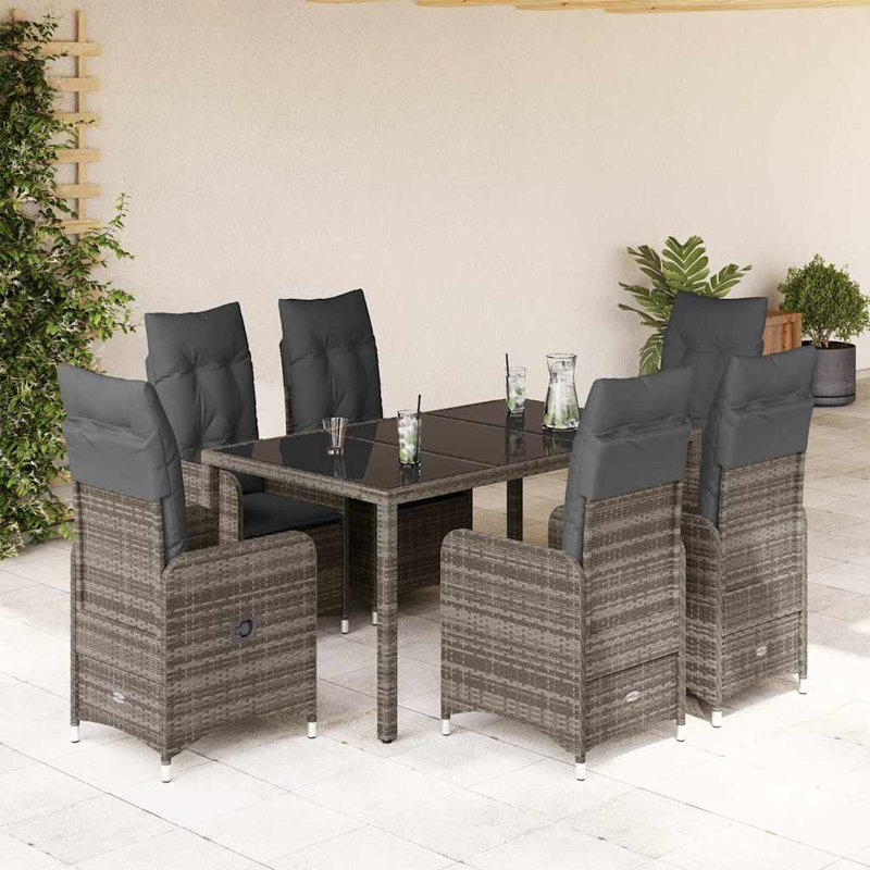 Ensemble bistro en housses de rotin PE gris, 6