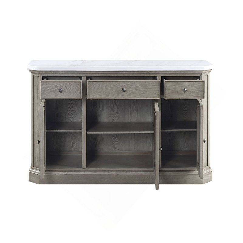 Marble Top & Weathered Oak Finish Server