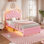 Lit princesse avec tiroir de rangement et lumières DEL, tête de lit ajustable avec lit plateforme en velours et bouton en cristal de velours