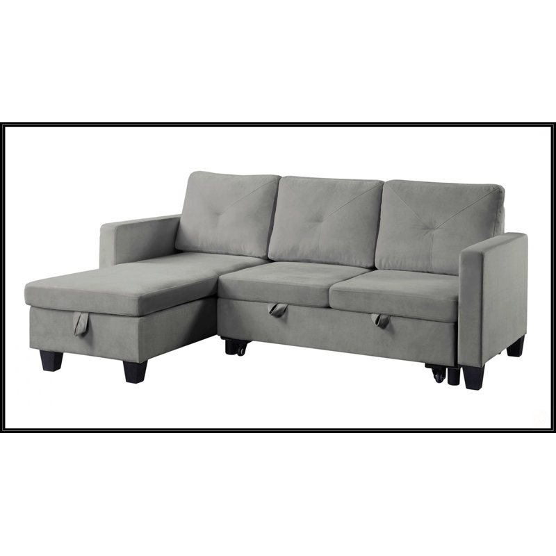 Canapé modulaire réversible en velours 82,5 po avec méridienne de rangement, Gris foncé