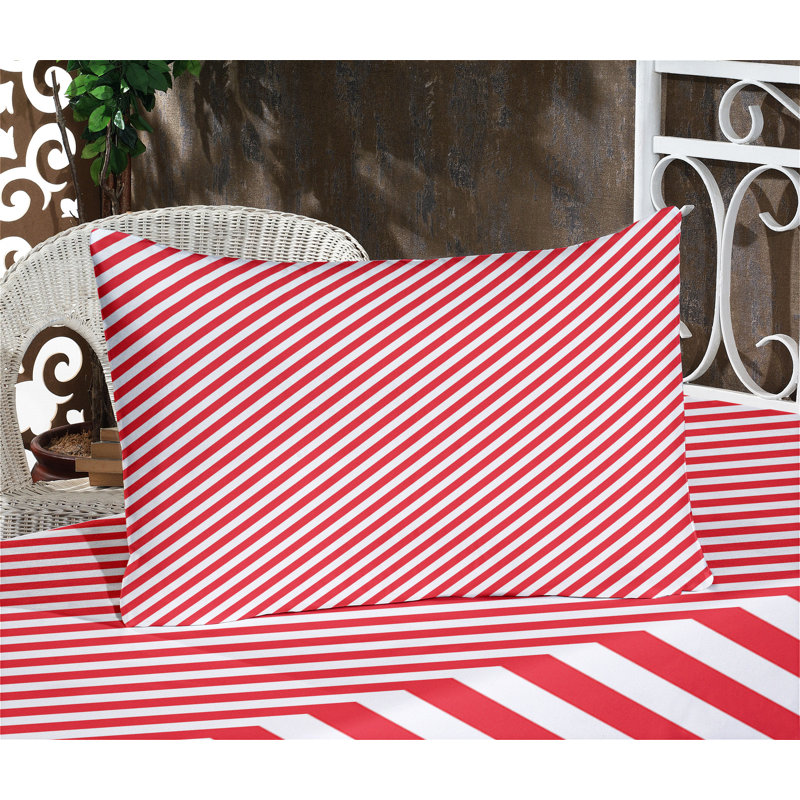 Ambesonne Candy Cane Fitted Sheet & Pillow Sham , Red White, Full Fitted Sheet Set + 4 Pillow Cases