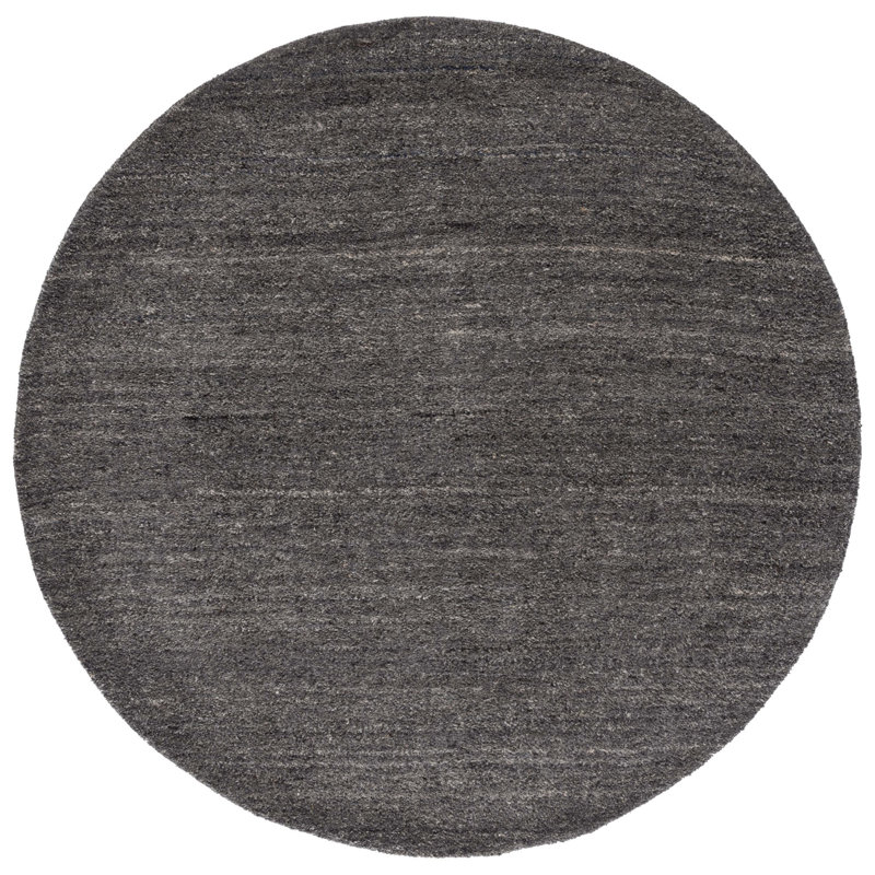 Misak Hand Tufted Wool/Cotton & Other Fiber Solid Color Rug in Gray, Round 7'