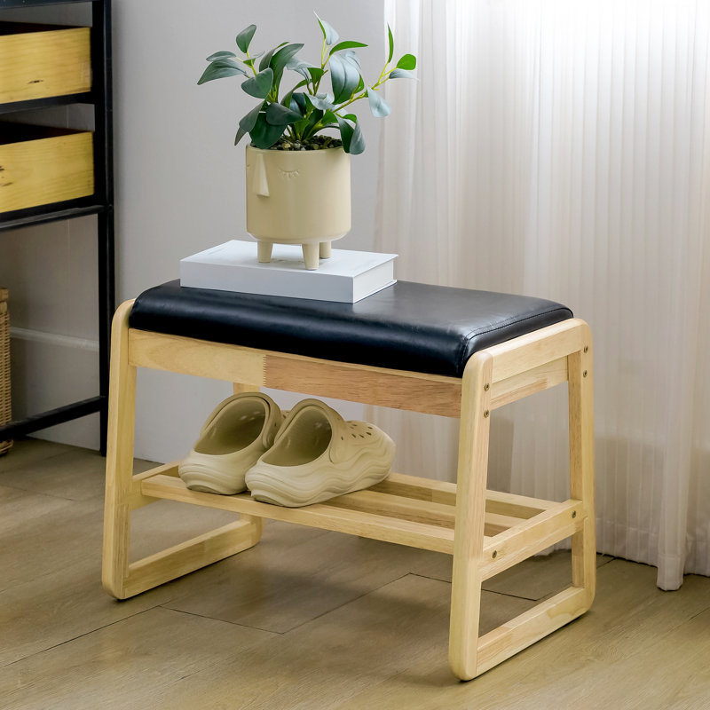 Banc de rangement en similicuir, Naturel, Noir