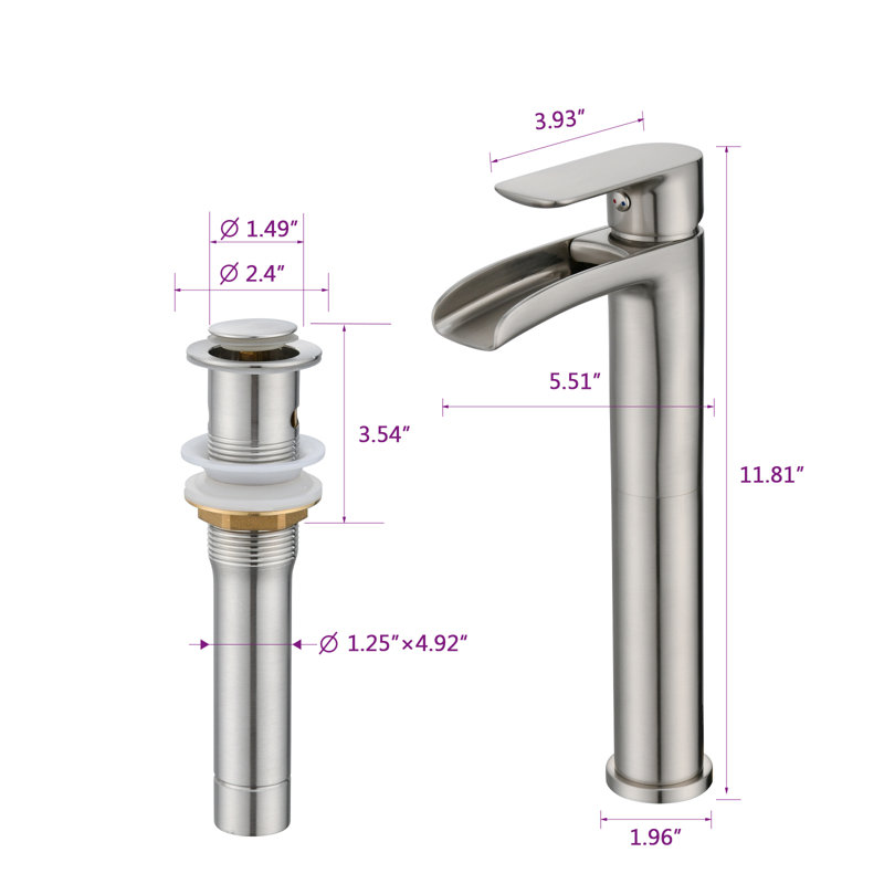Single-Hole Single-handle Bathroom Faucet with Drain Assembly, Brushed Nickel