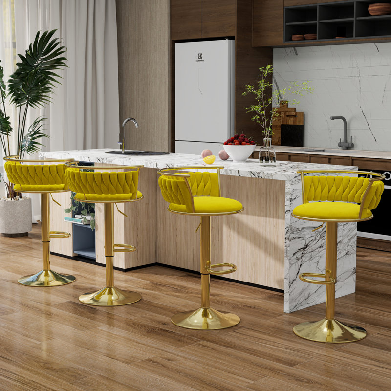 Ginko Modern Adjustable Bar Stools, Swivel Counter Stools with Upholstered Seat, Backrest, Footrest and Metal Frame for Kitchen and Home Bar 