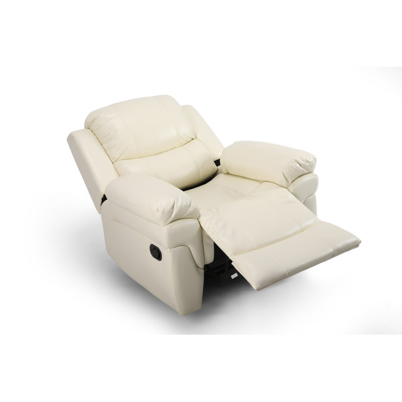 Kaneb 97cm Wide Faux Leather Standard Recliner, Cream Faux Leather