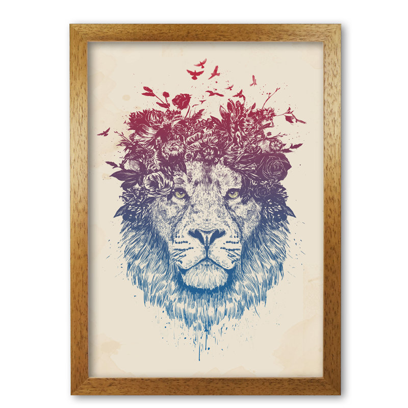 Floral Lion 1 Piece Wall Art, 59.4 cm H x 42 cm W x 5 cm D, Honey Oak