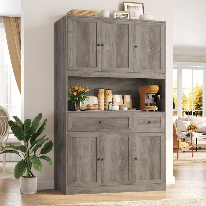 Garde-manger 72,2 po, support à micro-ondes avec rangement, Gris