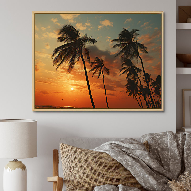 «Tropical Elegance Breeze Sunset» sur toile, Cadre naturel flottant, H 16 po x l 32 po x P 1 po
