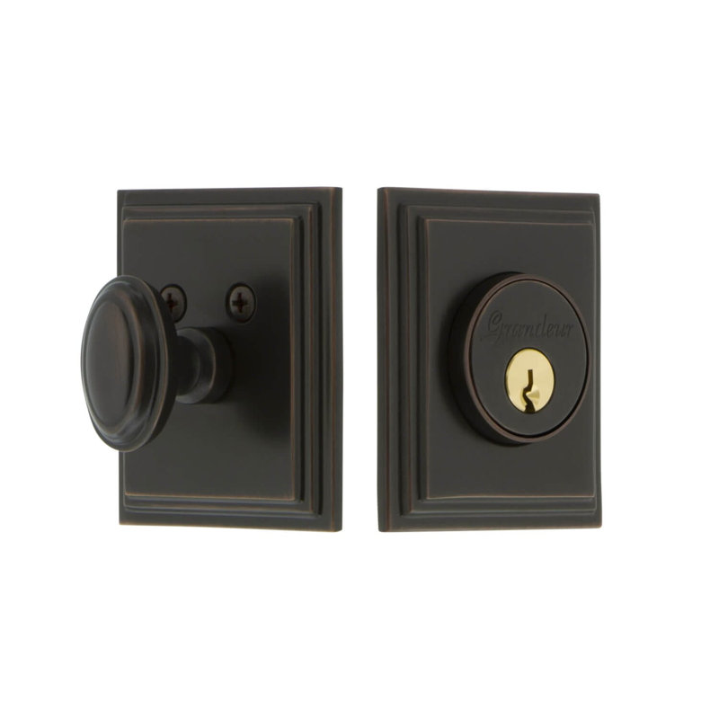 Carre Single Cylinder Deadbolt with Square Rosette, 2.75", Bronze