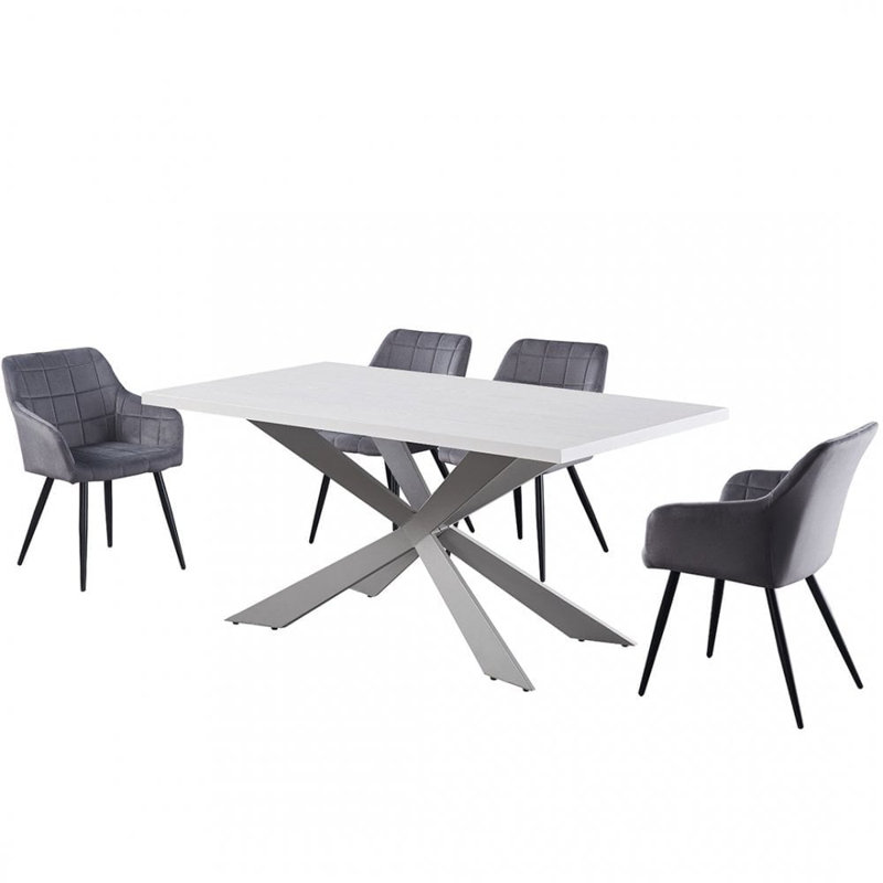 Yerres 4 Person Dining set - a Rectangular Wooden Dining Table with Metal Legs and a Set of 4 Quilted Velvet Dining Chairs for Dining Room - Modern Dining Table Set
