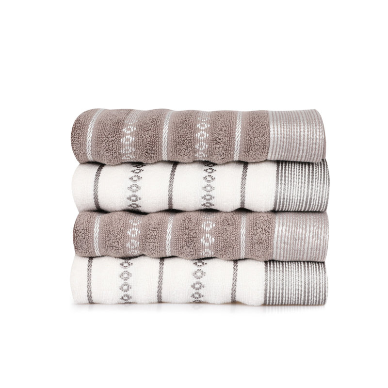 Ensemble de 4 serviettes en coton Woodbridge, Écru / gris / crème