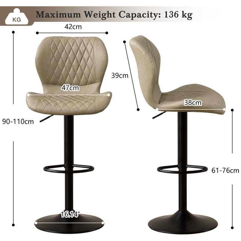 Tyrel Swivel Adjustable Height Bar Stool, khaki