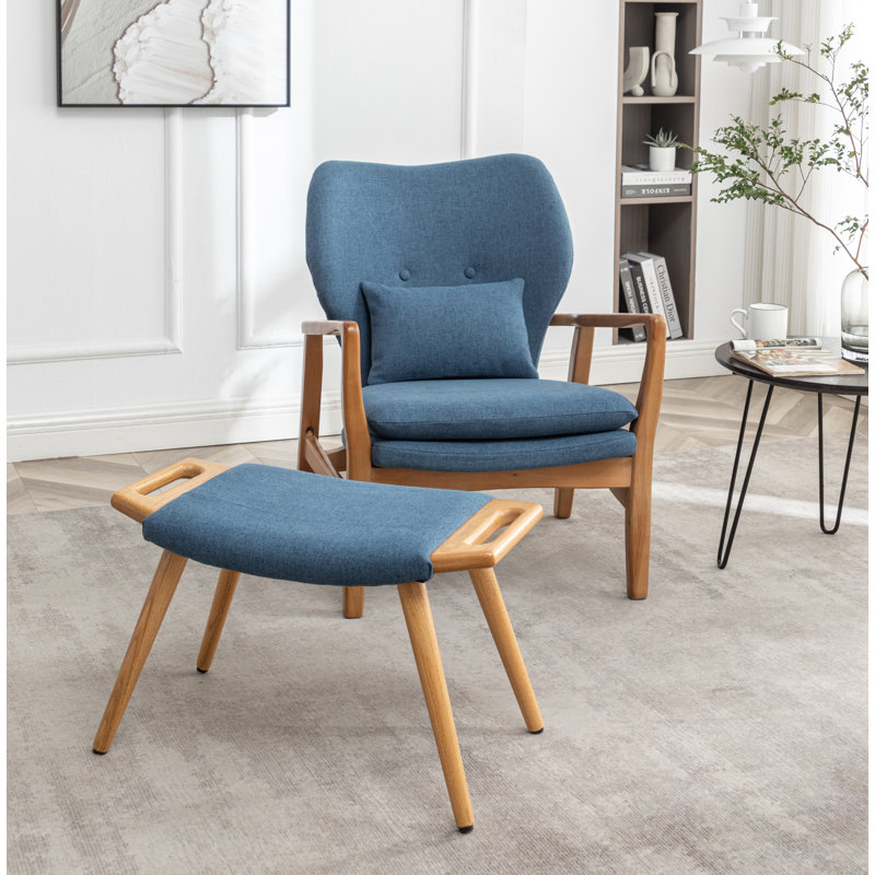 Leifer Upholstered Accent Chair with Ottoman, Blue Polyester