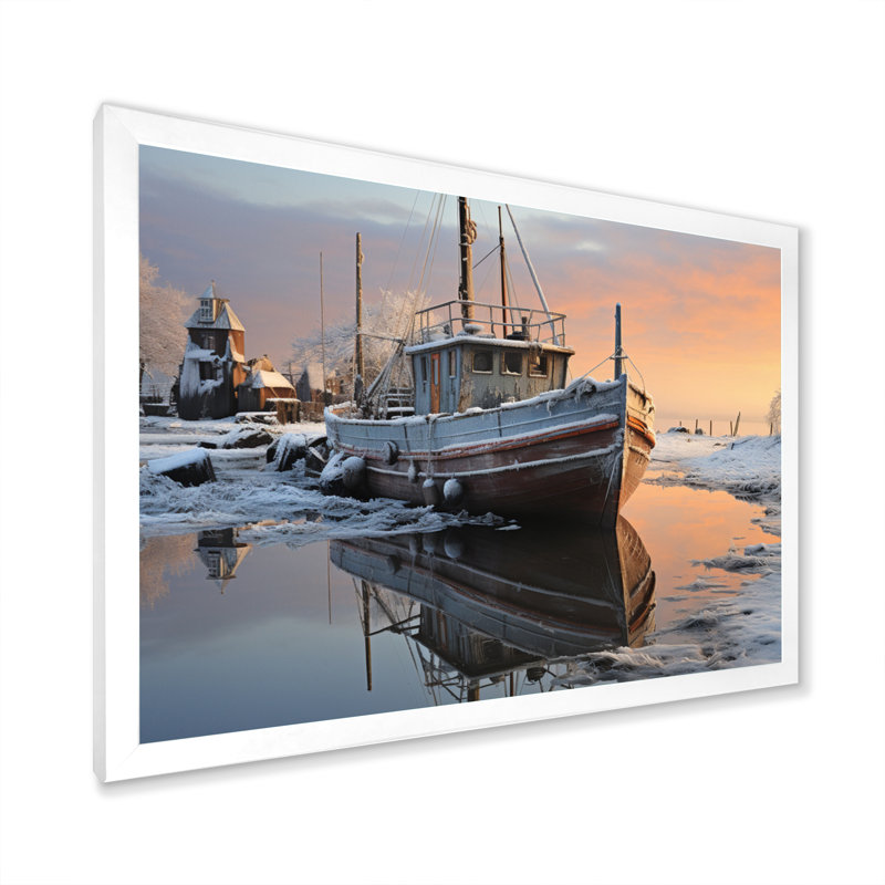Winter Icy Harbor II - Imprimé, H 24 po x l 32 po x P 1 po, Cadre simple blanc