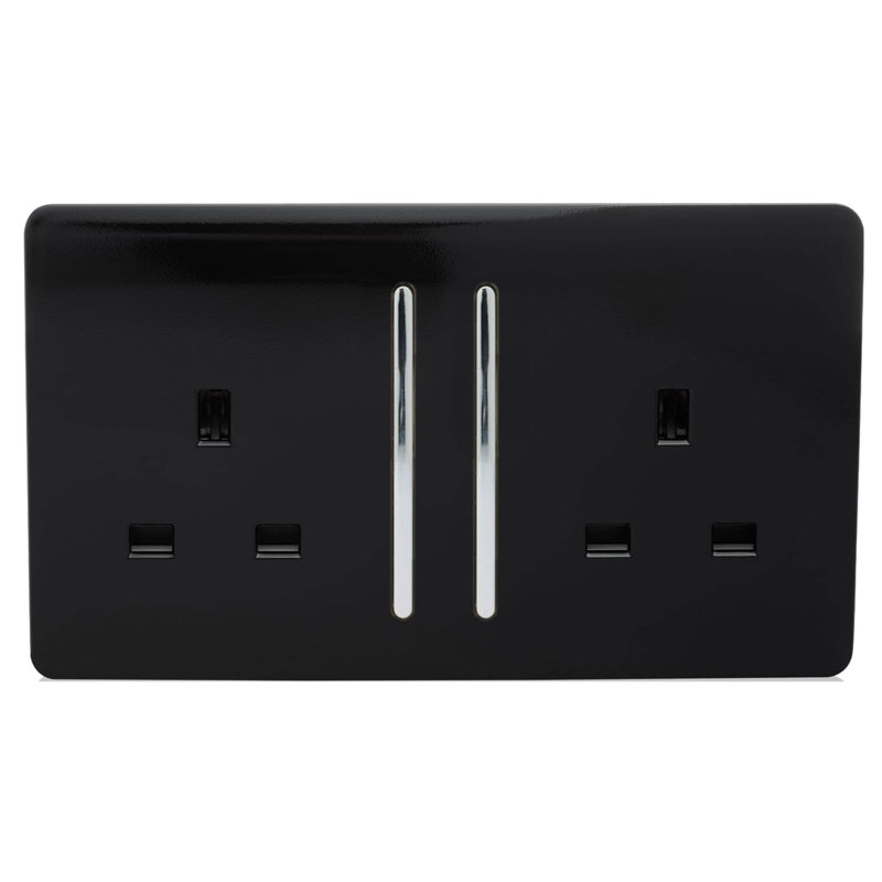 Trendi Switch 2 Gang Long Switched Plug Socket, Gloss Black