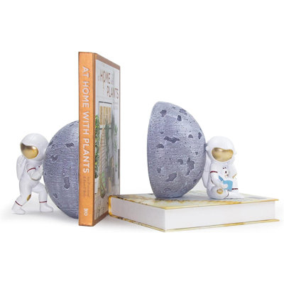 Serre-livres d'astronaute robuste, serre-livres à thème d'espace pour chambre d'enfant et décor de chambre de bébé, bouchons de livre gris lune pour livres, serre-livres décoratifs pour tablettes, idéal pour les garçons et les filles
