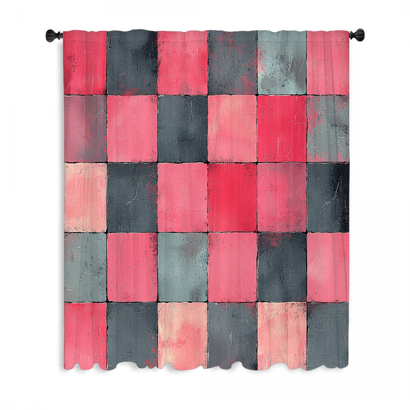 Checkerboard Window Curtains, Pattern Blockout & Sheer Curtains - 1 Panel, 50" W x 96" L