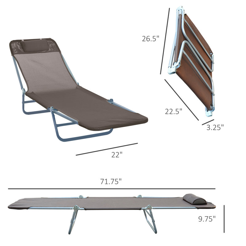 Chaise pliante brune pour l'extérieur, 5 sièges inclinables et respirants en filet avec pour piscine, plage, cour, patio