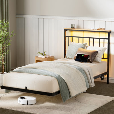 Floating Platform Bed with LED and Charging Station