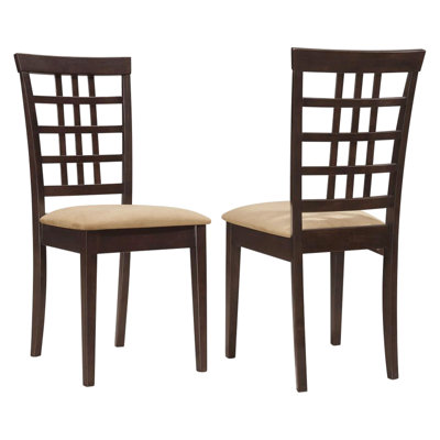 Cappuccino Dining Chairs Of 2 , Back Detail, Padded Upholstered Comfort Seat, Rectangular Shape For Area 2 Chairs, Transitional Style Dining, Shape,