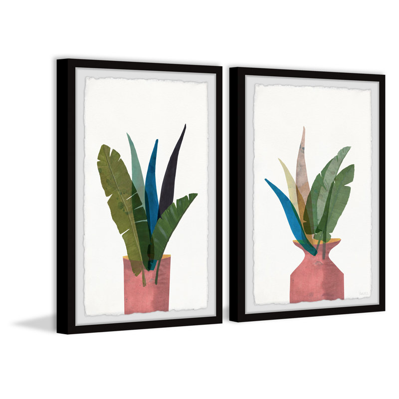Diptyque d'intérieur à feuilles de bananier, H 24 po x l 16 po