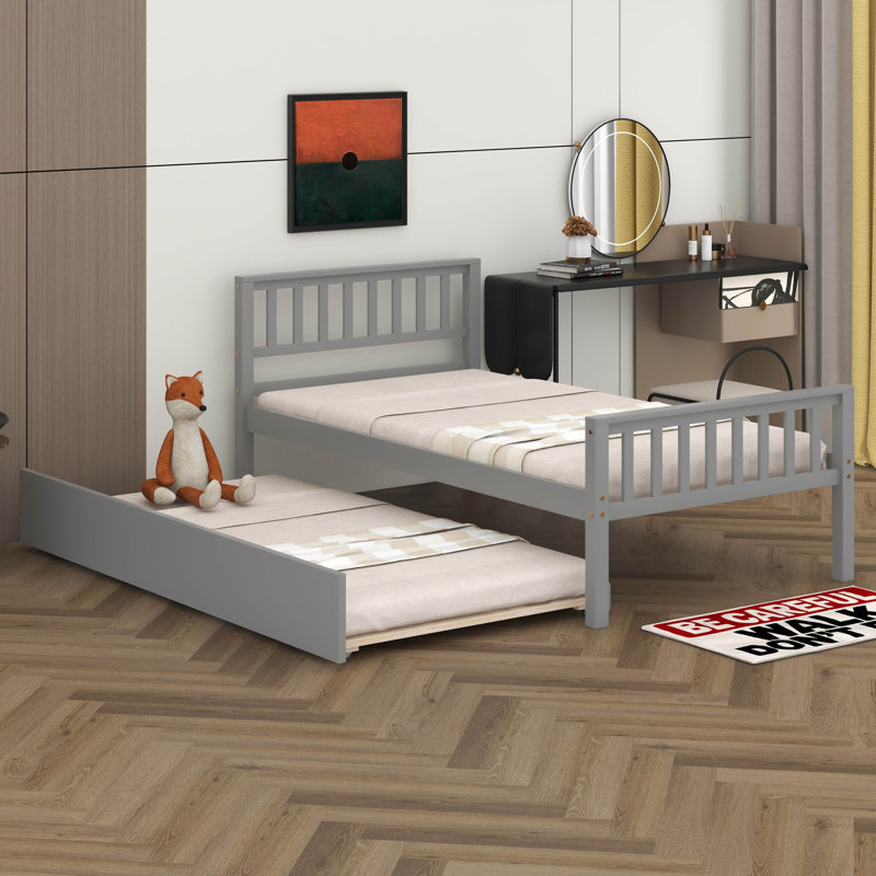 Lit simple avec lit gigogne, gris