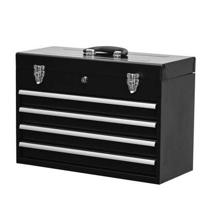 4 Drawer Portable Metal Chest - Construction For Workshop Black Tool Drawers With Comfortable Handle
