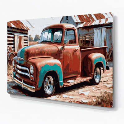 Transportation Vintage pickup trucks Brown Metal Wall Art