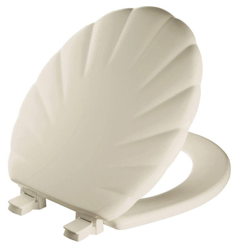 Mayfair Shell Sculptured Wood Toilet Seat, Easily Removes for Cleaning, Hinges Never Loosen, Round, Bone