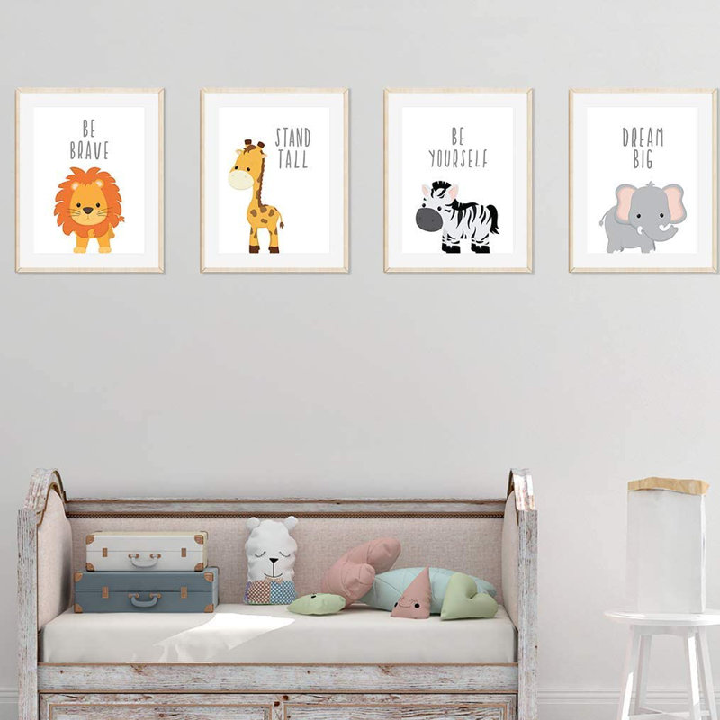 Daelen, animaux de la jungle, citations inspirantes, lion, girafe, zèbre, éléphant, ensemble de 4 impressions sur papier