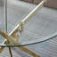 Table de salle à manger ronde en verre trempé transparent avec pieds en acier inoxydable doré-488416579