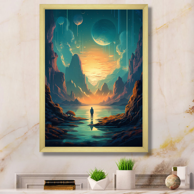 «Swallow By The Galaxy II», reproduction sur toile, Cadre doré à coins fermés, H 40 po x l 30 po x P 1,5 po