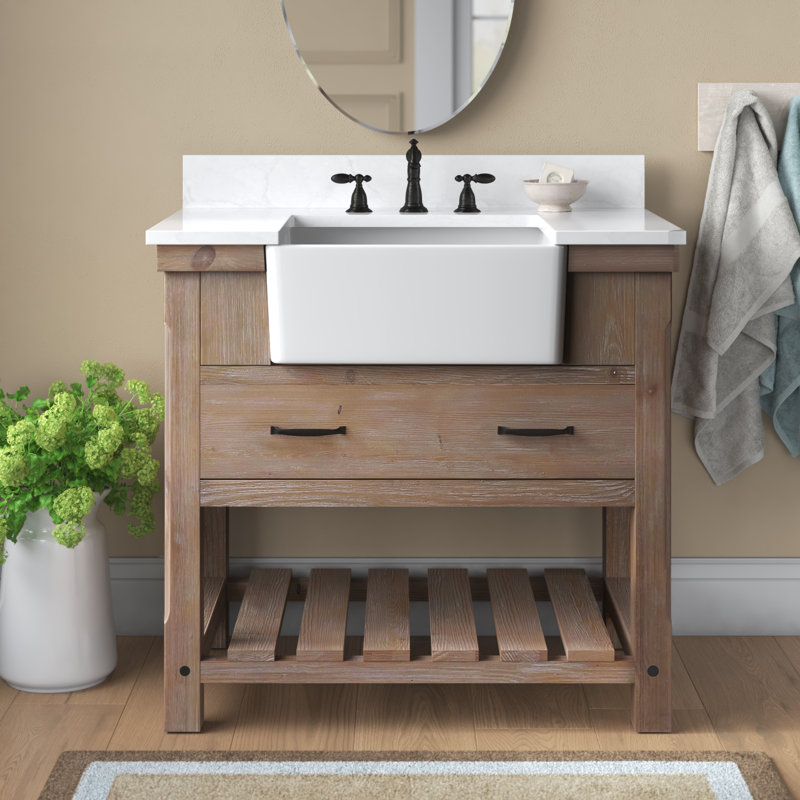 Meuble-lavabo simple Curiel, Naturel patiné / noir mat
