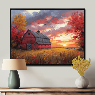 «Autumn Red Barn Breeze II» - reproduction d'art murale grange