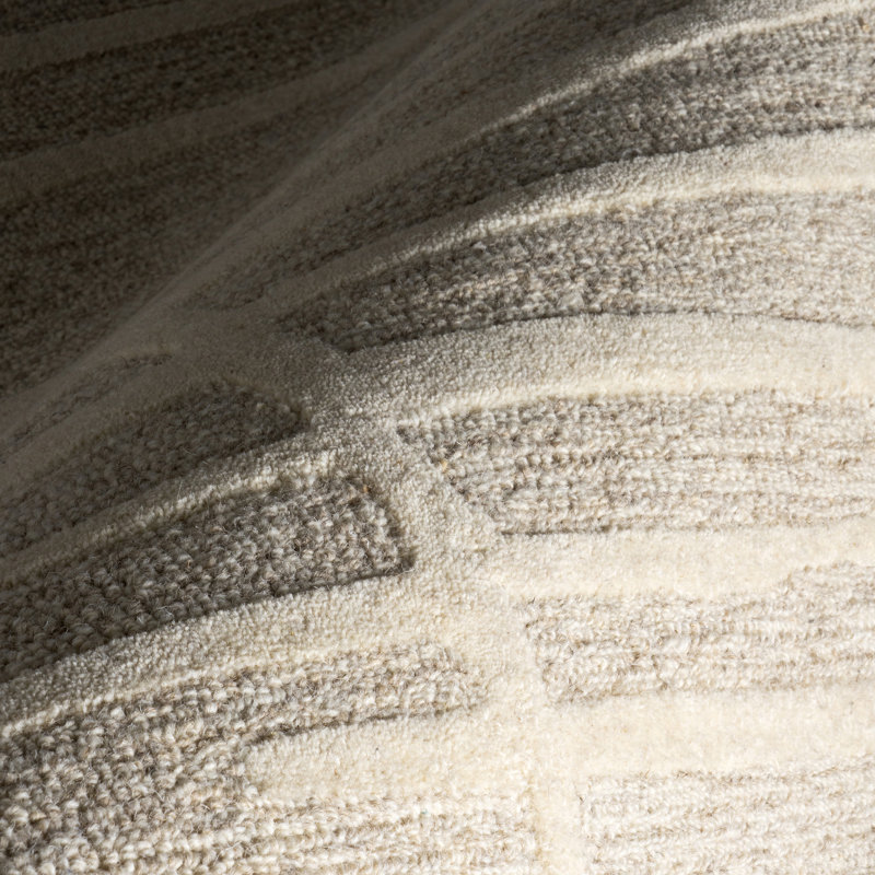 Beige Striped Handmade Wool Tufted 4' x 6' Area Rug