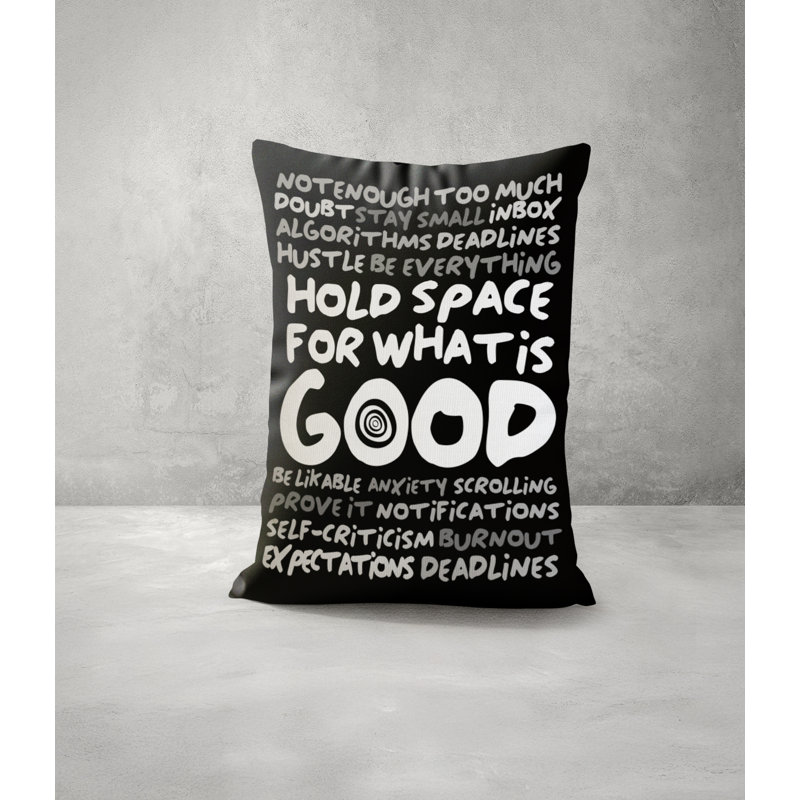 Hold Space Black Faux Linen Lumber Pillow, Black