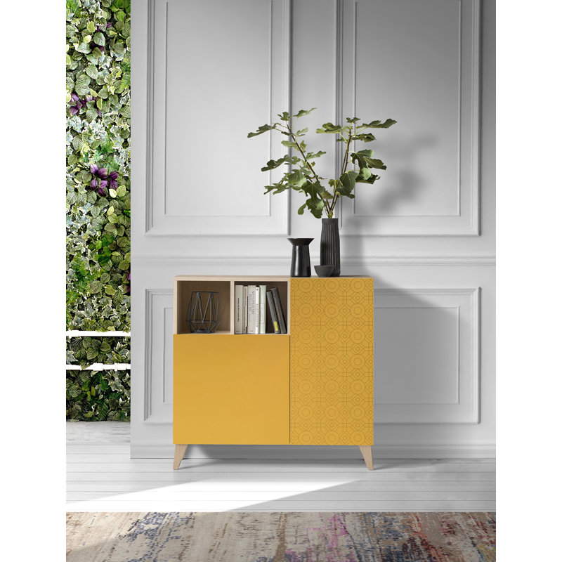 12 Pair Shoe Storage Cabinet, Light Oak/Mustard