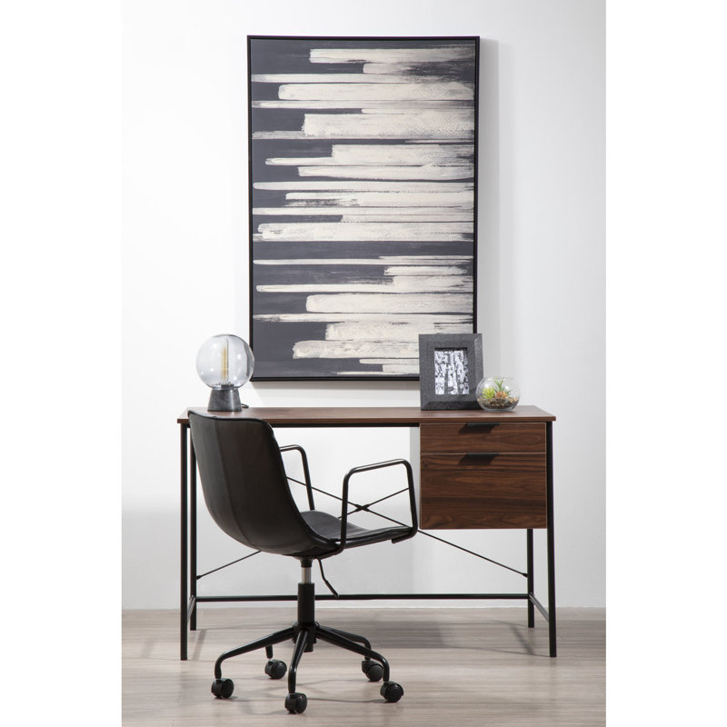Reinolf Writing Desk, Black, Dark Brown, Right Hand Facing