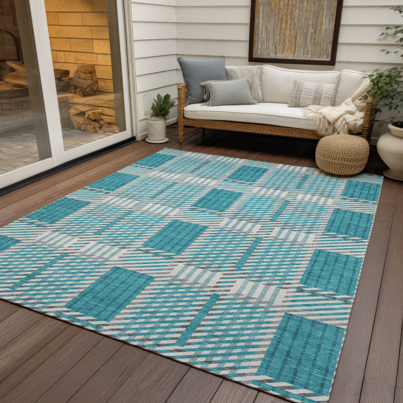 Teal Rectangular Synthetic Washable Area Rug 46" x 30"