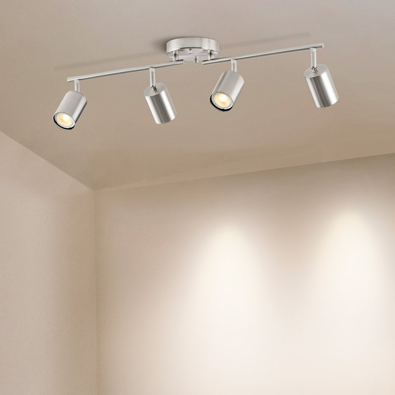 4-Light Track Light Fixture with Adjustable Heads & 4 Bulbs Included, Satin Nickel, Silver