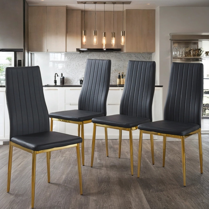 Ensemble de 4 chaises de salle à manger modernes, pieds en métal, Doré, Noir