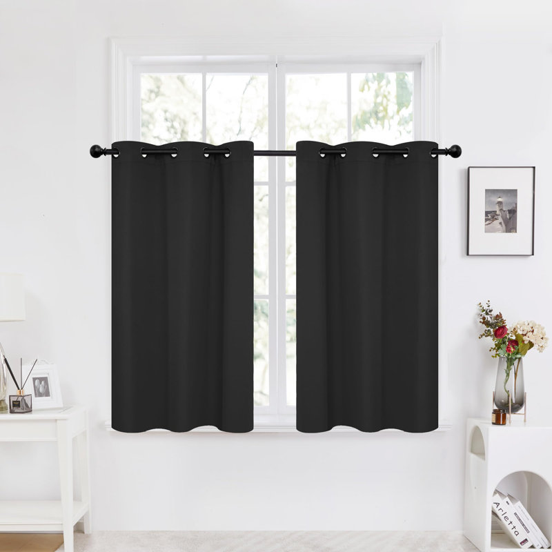 Thermal Insulated Room Darkening Grommet Curtain Panels (Set of 4), Black, 34" W x 45" L