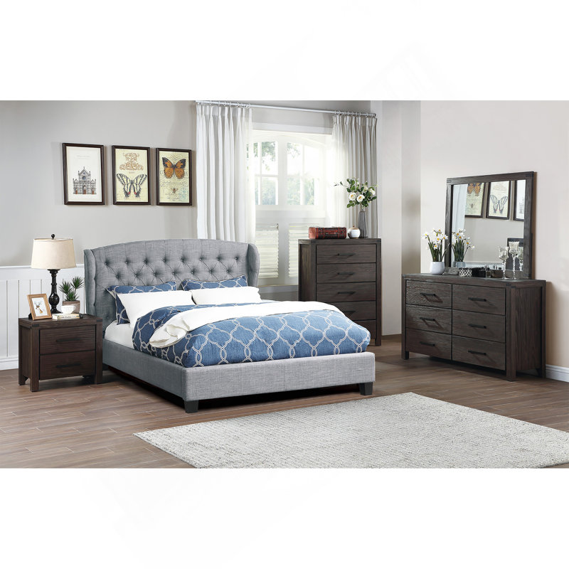Mobilier de chambre à coucher de style moderne et contemporain de grand lit à tête de lit capitonnée à bouton réglable
